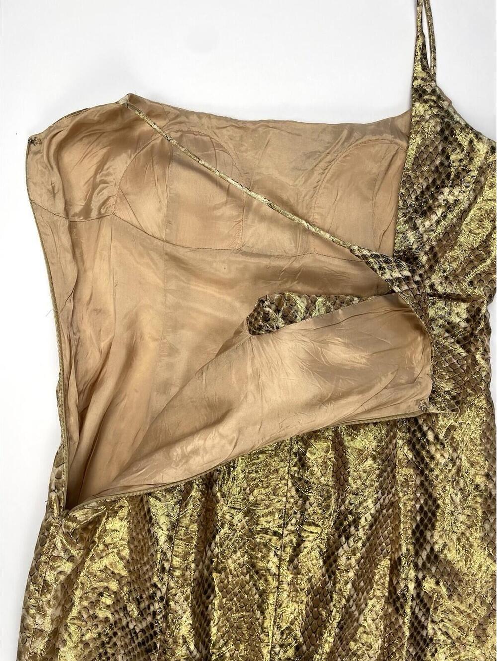 Tracy Reese Vintage Silk Gold Metallic Snakeskin Dress 8 Cocktail Back Bow - Picture 4 of 8